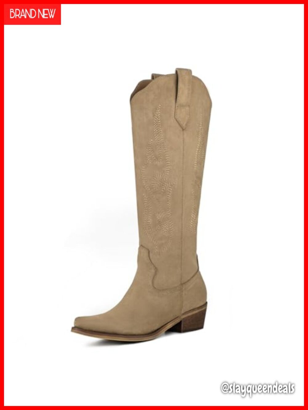 Western Cowboy Knee High Boots Suede Pointed Toe Block Heel Side Zip